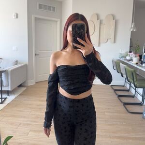 Free People Lace Off Shoulder Cropped Longsleeve